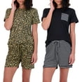 thumbnail image 1 of Real Essentials 2 Pack: Ultra Soft Women’s Pajama Set Short Sleeve and Shorts Lounge & Sleepwear (Available In Plus), 1 of 6