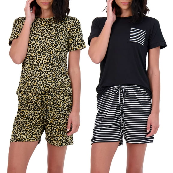 Real Essentials 2 Pack: Ultra Soft Women’s Pajama Set Short Sleeve and Shorts Lounge & Sleepwear (Available In Plus)