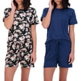 thumbnail image 1 of Real Essentials 2 Pack: Ultra Soft Women’s Pajama Set Short Sleeve and Shorts Lounge & Sleepwear (Available In Plus), 1 of 6