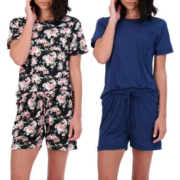 Real Essentials 2 Pack: Ultra Soft Women’s Pajama Set Short Sleeve and Shorts Lounge & Sleepwear (Available In Plus)