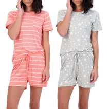 4 Piece: Women’s Short Sleeve Top with Shorts Pajama Set – Ultra-Soft Lounge & Sleepwear (Available In Plus)