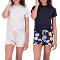 thumbnail image 1 of Real Essentials 2 Pack: Ultra Soft Women’s Pajama Set Short Sleeve and Shorts Lounge & Sleepwear (Available In Plus), 1 of 6