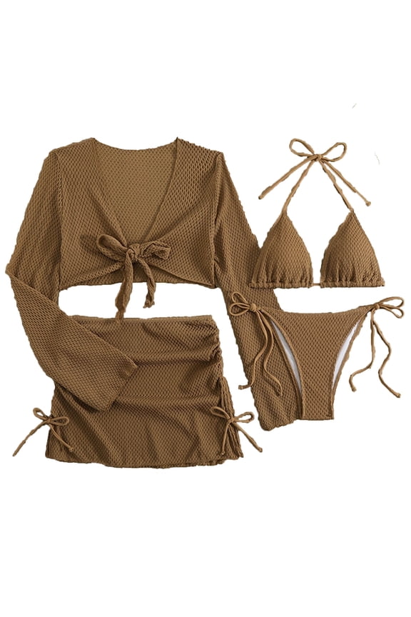 4 Piece Womens Swimsuits Two Piece Micro Bikinis and 2 Piece Swim Cover Ups Halter String Mesh Bathing Suits