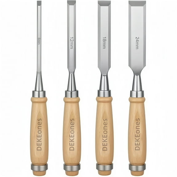 DEKEones 4 Piece Professional Wood Chisel Set With Bevel Edge Hand Tools Gouges