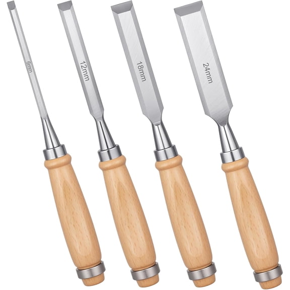 4 Piece Wood Chisel, Professional Wood Woodworking Tools Set, Bevel Edge Chisel Set