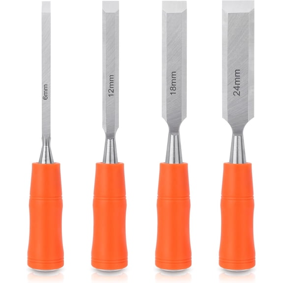 4 Piece Wood Chisel Set Heavy Duty Carbon Steel Bevel Blade Steel Hammer End Woodworking Tool