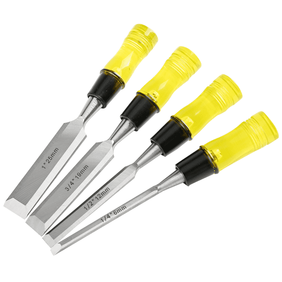 4 Piece Wood Chisel Set for Woodworking, Durable PVC Handles Wood Chisel - Perfect for Sharpening, Includes 6mm, 12mm, 19mm, 25mm Sizes