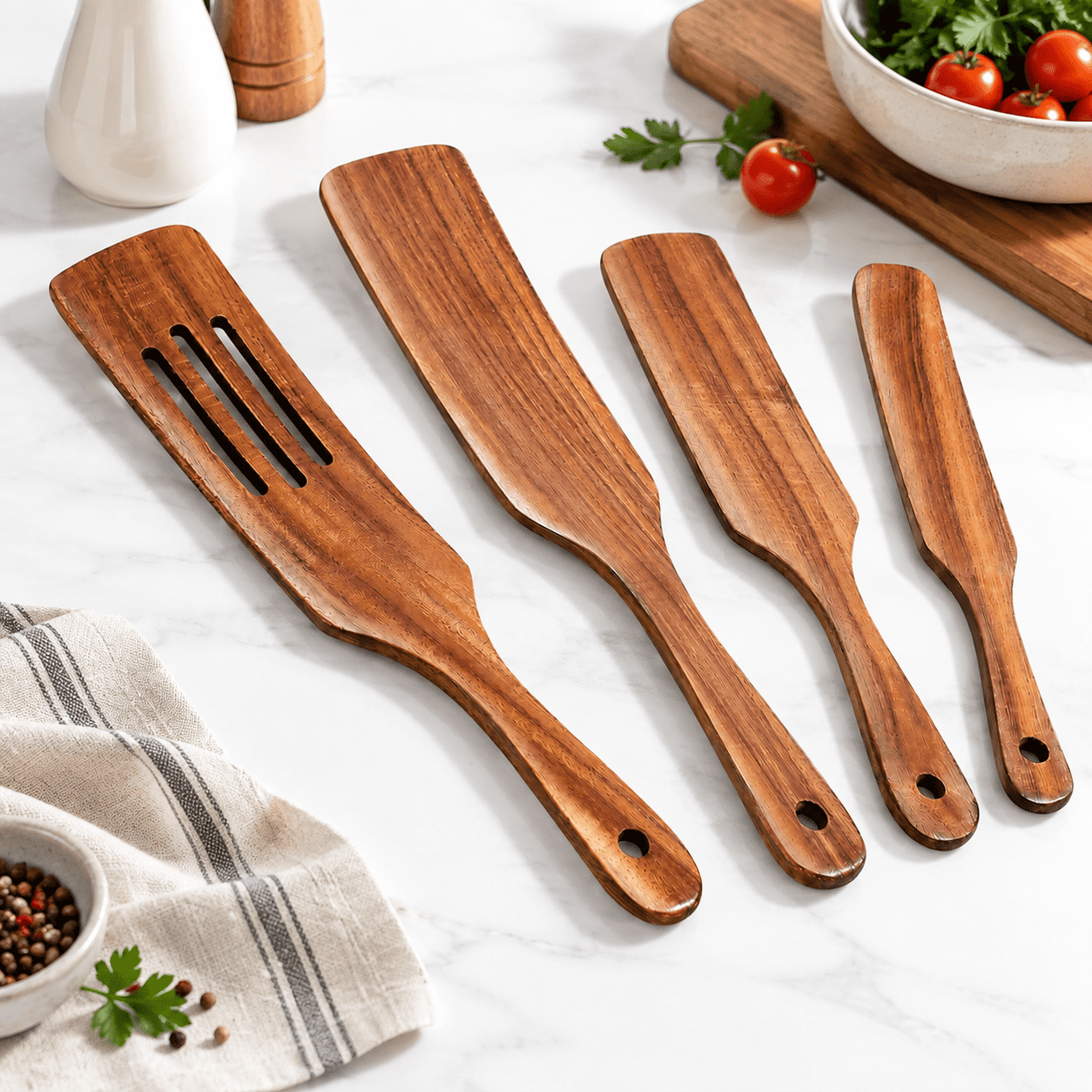 4-Piece Wood Spurtle Kitchen Utensil Set For Cooking, Stirring, Mixing ...