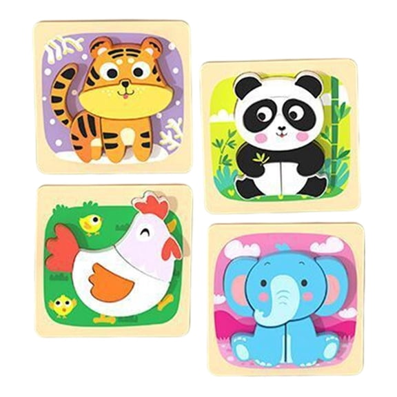 4 Piece Wooden Animal Puzzles Montessori Early Educational Jigsaw Board Learning Activities Animal Shaped Puzzles for 2 3+ Years Old Style A