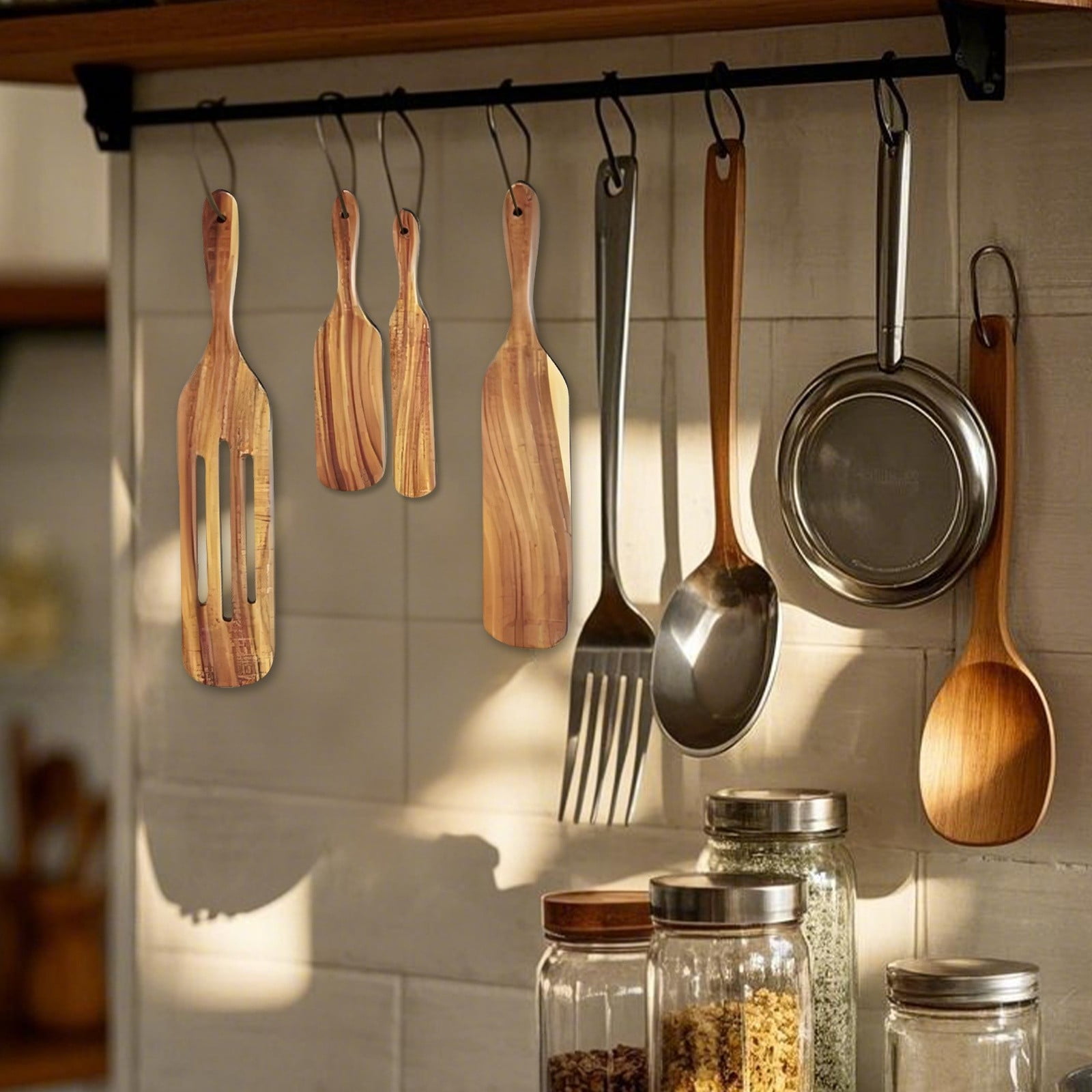 4 Piece Wooden Kitchen Utensil Set Cooking Tools with Spoon Turner and ...
