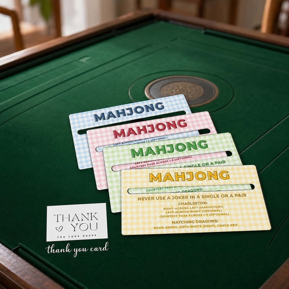 4-Piece Wooden Mahjong Line Reader Set with Built-in Rules for Beginners and Smooth Reading Experience, Card Finder for Game Nights, Clubs, and Family Gatherings.