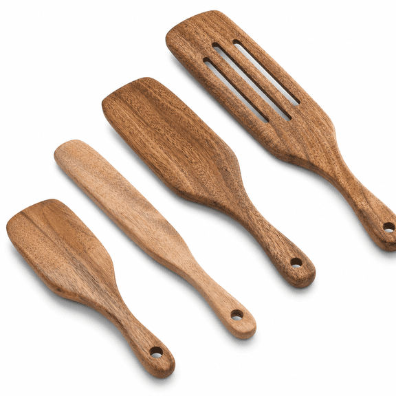 4-Piece Wooden Spurtle Utensil Set, Kitchen Spoons for Sourdough Starter and Jar Cookware
