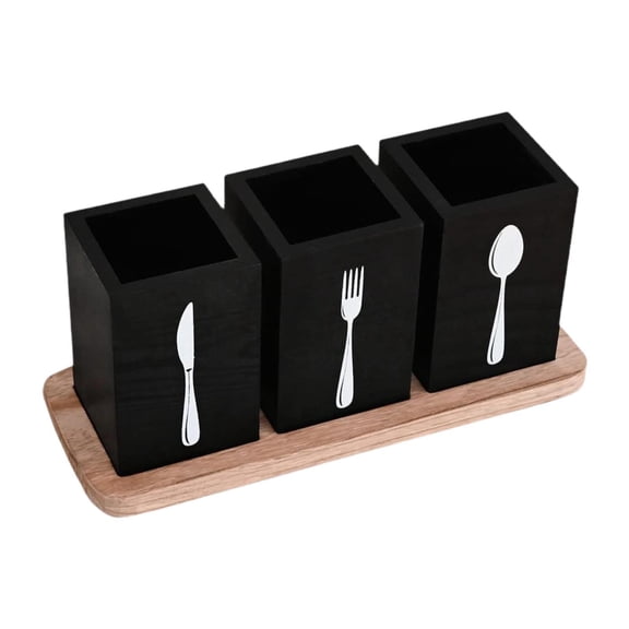 4 Piece Wooden Utensil Holder Kitchen Storage Cutlery Caddy Space Saving Compact Design for Pantry Parties
