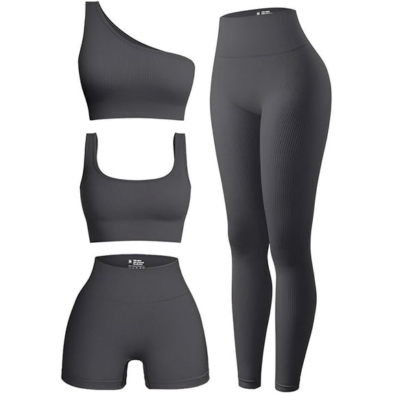 4 Piece Workout Sets For Women Ribbed Leggings Clothes Yoga Sets Active Wear Matching Work Out Sets Gym Pilates Outfits