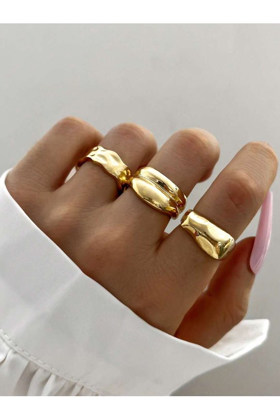 4-Piece Yellow Gold-8 Abstract Organic Shape Adjustable Fashion Ring Set