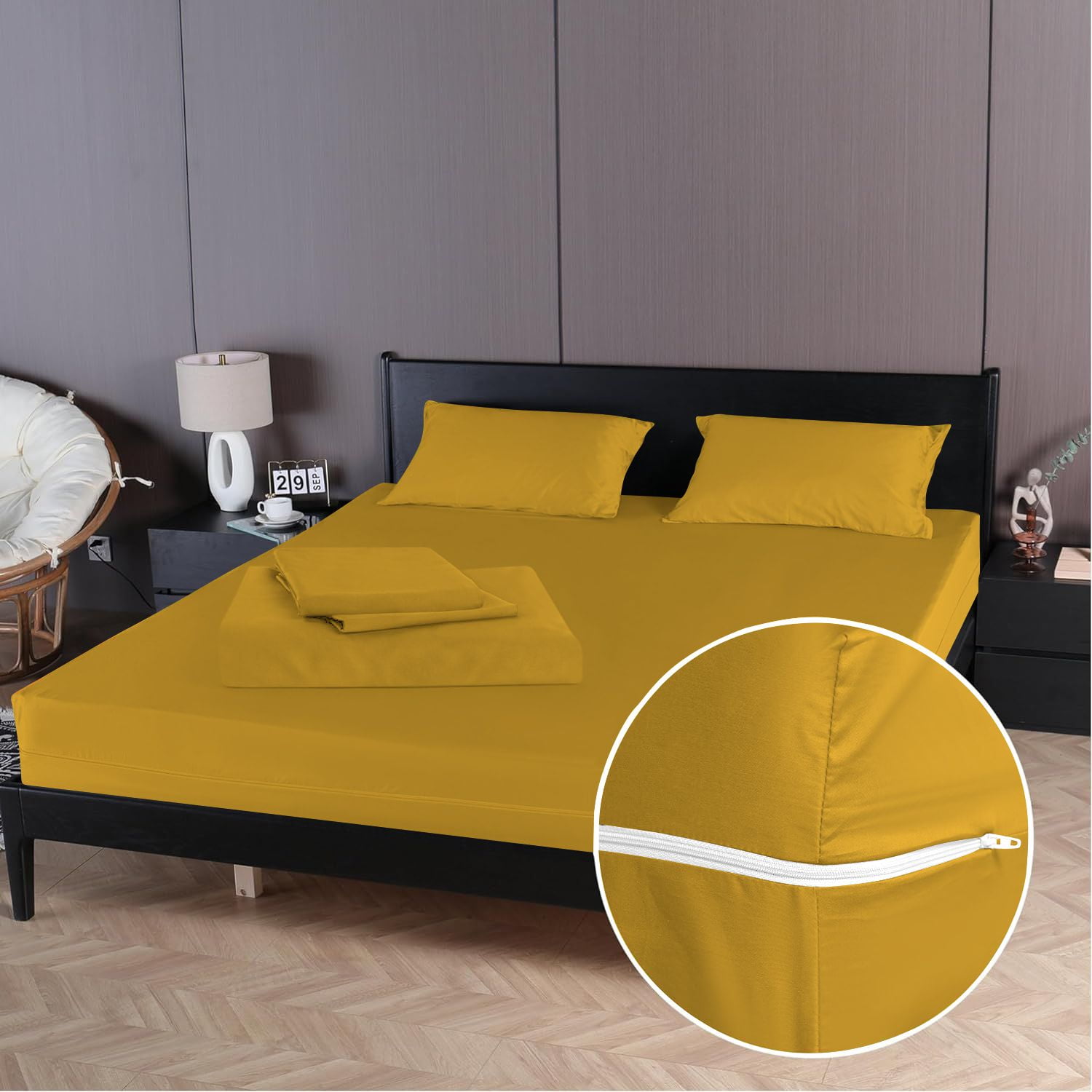 4 Piece Zipper Sheet Set Includes (1 Zipper Fitted Sheet, 1 Flat Sheet