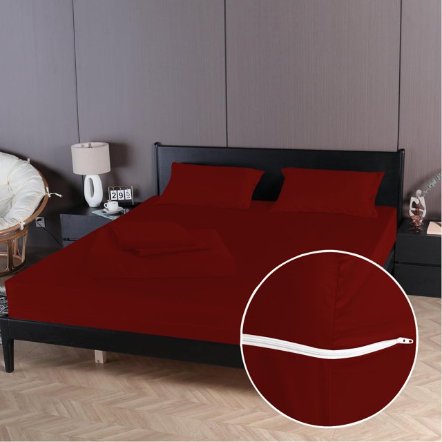 4 Piece Zipper Sheet Set Includes (1 Zipper Fitted Sheet, 1 Flat Sheet