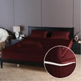 thumbnail image 1 of 4 Piece Zipper Sheet Set Includes (1 Zipper Fitted Sheet, 1 Flat Sheet And 2 Zipper PillowCase) with 12 Inch Deep Pocket 800 TC 100% Egyptian Cotton Solid Wine Color Cal King Size, 1 of 7