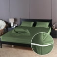 thumbnail image 1 of 4 Piece Zipper Sheet Set Includes (1 Zipper Fitted Sheet, 1 Flat Sheet And 2 Zipper PillowCase) with 8 Inch Deep Pocket 800 TC 100% Egyptian Cotton Solid Moss Color Olympic Queen Size, 1 of 7