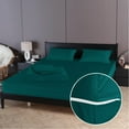 thumbnail image 1 of 4 Piece Zipper Sheet Set Includes (1 Zipper Fitted Sheet, 1 Flat Sheet And 2 Zipper PillowCase) with 8 Inch Deep Pocket 800 TC 100% Egyptian Cotton Solid Teal Color Cal King Size, 1 of 7