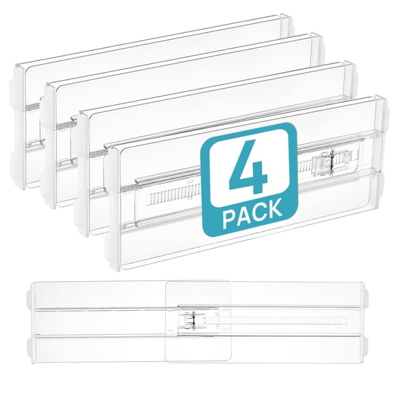 4-Piece retractable drawer baffle 2.36 inches high, transparent plastic drawer storage partition, kitchen tableware underwear clothing universal