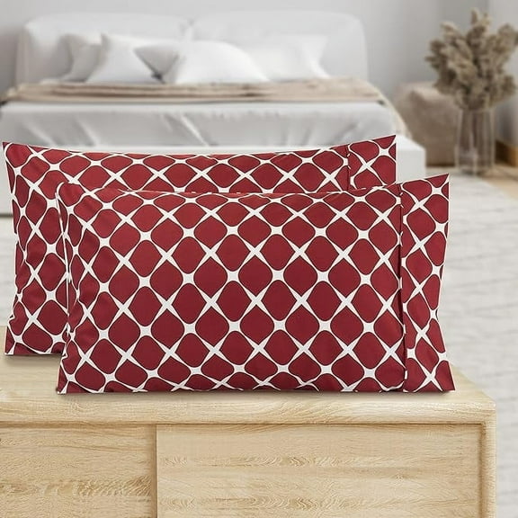 4 Piece set Bloomingdale Pillowcase Easy Slip-on King Pillowcase, Burgundy
