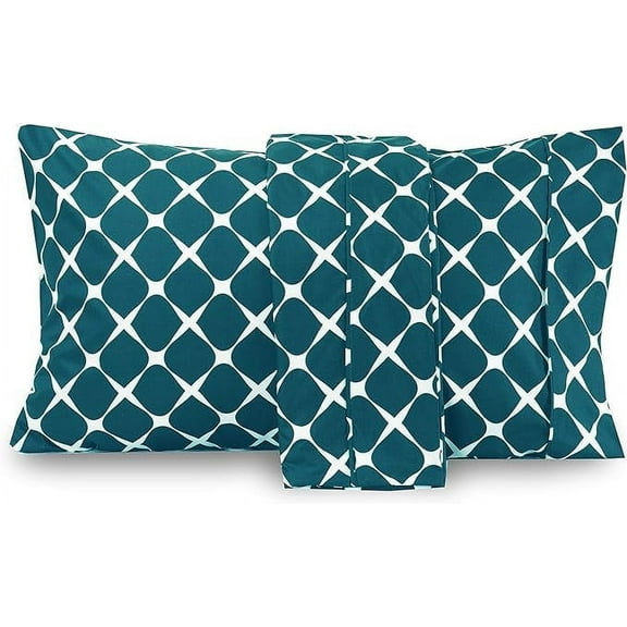 4 Piece set Bloomingdale Pillowcase Easy Slip-on Queen Pillowcase, Turquoise