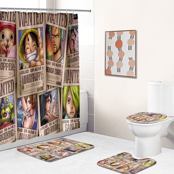 4 Piece shower curtain set with , One Piece Japanese Anime Bathroom ...