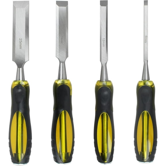 4 Piece with Handle Wood Chisel Sets Outfits for Hand Tool,Chrome Carbon - Steel Wood Chisel Set Woodworking