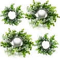 thumbnail image 1 of 4 Piece3 Eucalyptus Candle Rings Artificial Greenery Wreath Mini Eucalyptus Candle Wreaths for Pillars Farmhouse Wedding Table Party Home Decor, 1 of 9
