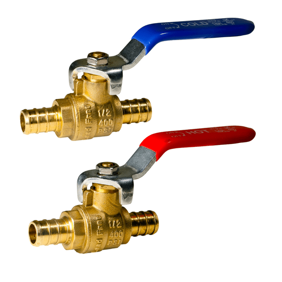 4 Pieces 1/2" Pex Ball Valve Hot & Cold, 24-2-1&2=4X