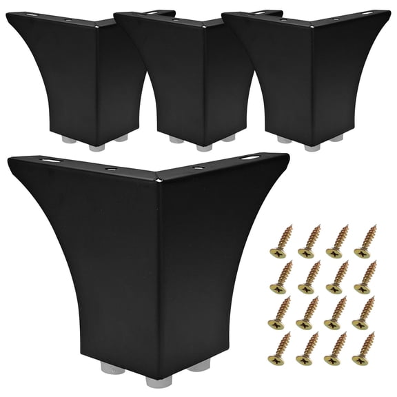 4 Pieces 10 Cm/3 In Black Metal Furniture Legs L Shape Set, Triangle Legs for Dresser Cabinet Sofa Table Couch, Heavy Duty Furniture Replacement Feet Support with Mounting Screws