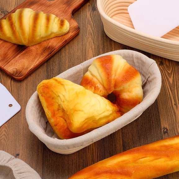 4 Pieces 10 Inch Bread Banneton Proofing Basket Oval Shape Bread Proofing Basket Rattan Oval Banneton Dough Proofing Bowls with Liners and Scatters for Home Sourdough Baking