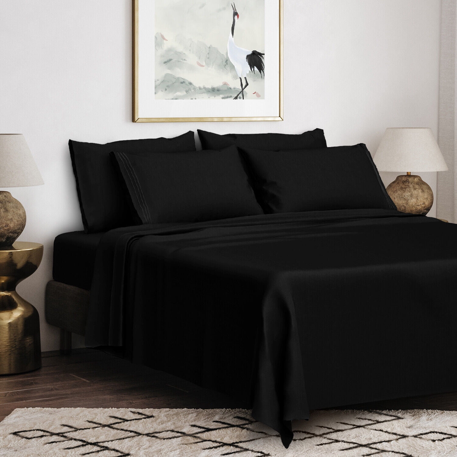 6 Pieces 100% Microfiber Full Bed Sheet Set, 1800 Super Soft and