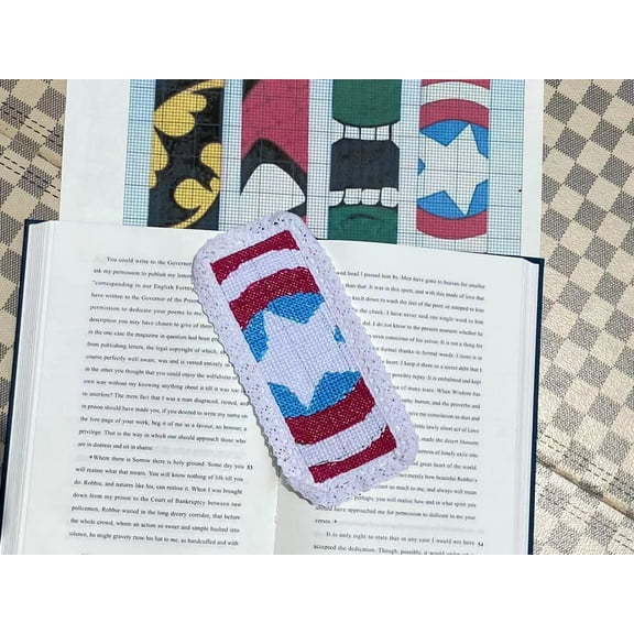 4 Pieces,11 Count aida Fabric,Cotton Captain Book Marker Cross Stitch Kit,8x16cm,100% Cotton,11 Count, Cute Easy lace Cross Stitch Bookmarks