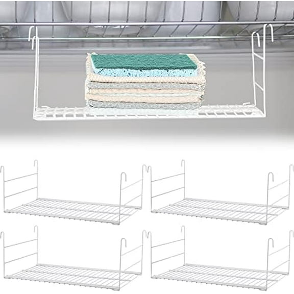 4 Pieces 14.7 Inch Hanging Wire Shelf Organizer Closet Storage Shelves Hanging Wire Shelving Rack Accessories for Closet Pantry Storage Room Bathroom Organization, White$$Home Decor, Kitchen, & Other