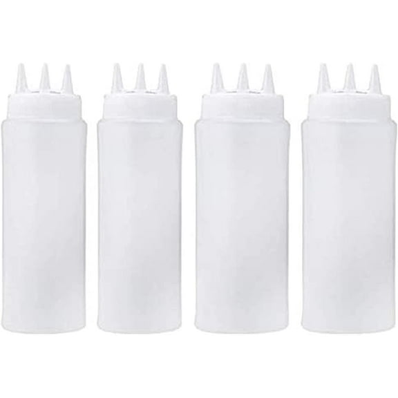 4 Pieces 16 Ounce 3-Hole Plastic Squeeze Bottles for Sauces, Oil, Vinegar, Ketchup, Mustard and Salad Dressings - Kitchen Accessories