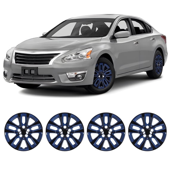 4 Pieces-16 inch Hubcaps for 2013-2018 Nissan Altima Sedan, Snap-On Black Lacquer and Blue Lacquer 16 inch Steel Wheel Rims Cover, 5 Double Spoke Style OEM replacement for 40315-3TM0B