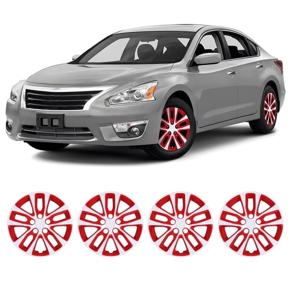 4 Pieces-16 inch Hubcaps for 2013-2018 Nissan Altima Sedan, Snap-On White Lacquer and Red Lacquer 16 inch Steel Wheel Rims Cover, 5 Double Spoke Style OEM replacement for 40315-3TM0B