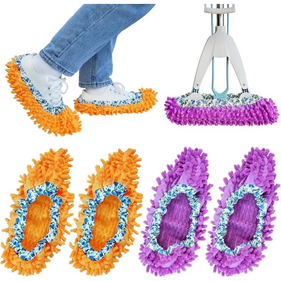 4 Pieces (2 Pairs) Shoe Cover Duster Mopping Slippers, Microfiber Mopping Slippers for Floor Cleaning,Floor Cleaning Tools