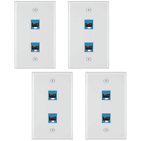 4 Pieces 2 Port Ethernet Wall Plate, RJ45 Cat6 Female to Female Jack Inline Coupler Face Plates