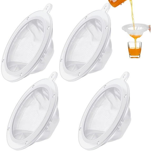 4 Pieces 200 Mesh Filter Food Filter Strainer Sieve Fine Mesh Nylon Mesh Colander Plastic Mesh Sieve for Filtering Yogurt Juice Milk Honey 5 Inch Kitchen Funnels