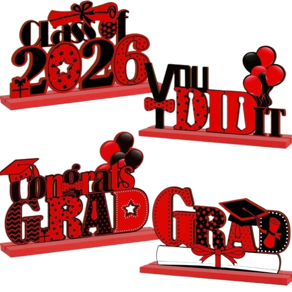 4 Pieces 2026 Graduation Party Decorations Wooden Class of 2026 Table Centerpieces Grad Congratulate Table Toppers for High School College Graduation Party Favor Supplies Photo Booth Props