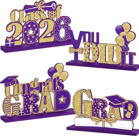 4 Pieces 2026 Graduation Party Decorations Wooden Class of 2026 Table Centerpieces Grad Congratulate Table Toppers for High School College Graduation Party Favor Supplies Photo Booth Props