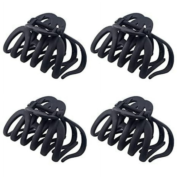 4 Pieces 3.5'' Large Octopus Claw Clips for Thick Long Hair, Big Hair Clips for Women, Strong Hold Hair Claw Clips, Matte Non-slip Jaw Hair Clips (Black)