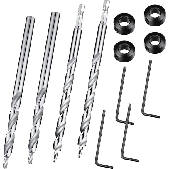 3/8 Inch Pocket Hole Drill Bit with Depth Stop Collar 1/4 Hex Shank and Round Shank Replacement Twist Step Jig Drills Bit