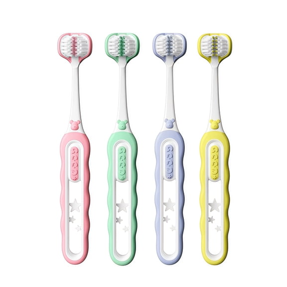 4 Pack 3 Sided Kids Toothbrushes, Soft Bristles for Children with Autism, Gentle 3-Brush Design for Effective CleaningSuitable for children ages 3 to 12