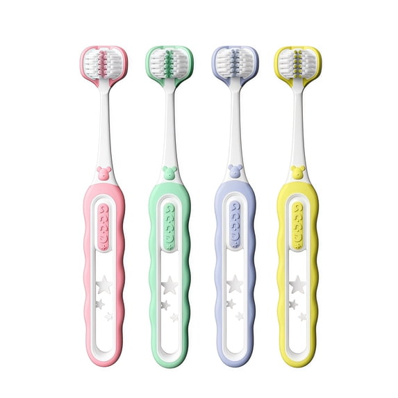 4 Pack 3 Sided Kids Toothbrushes, Soft Bristles for Children with Autism,Suitable for children ages 3 to 12
