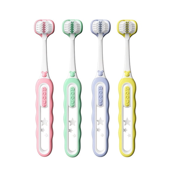 4 Pack 3 Sided Kids Toothbrushes, Soft Bristles for Children with Autism,Suitable for children ages 3 to 12