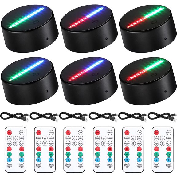 4 Pieces 3D LED Lamp Base Crack Pattern Night Light Base 16 Color Light Display Base Remote Control Light Stand Base